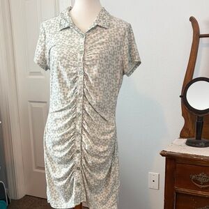 No Boundaries White and sage green printed Shirt dress